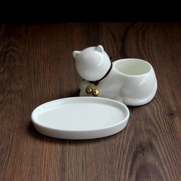 Minimalist Ceramic Cat Planter - Adorable Desktop Succulent Pot
