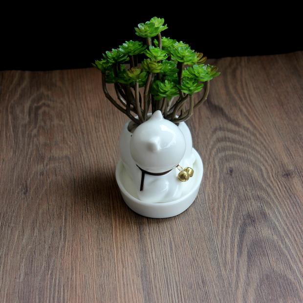 Minimalist Ceramic Cat Planter - Adorable Desktop Succulent Pot